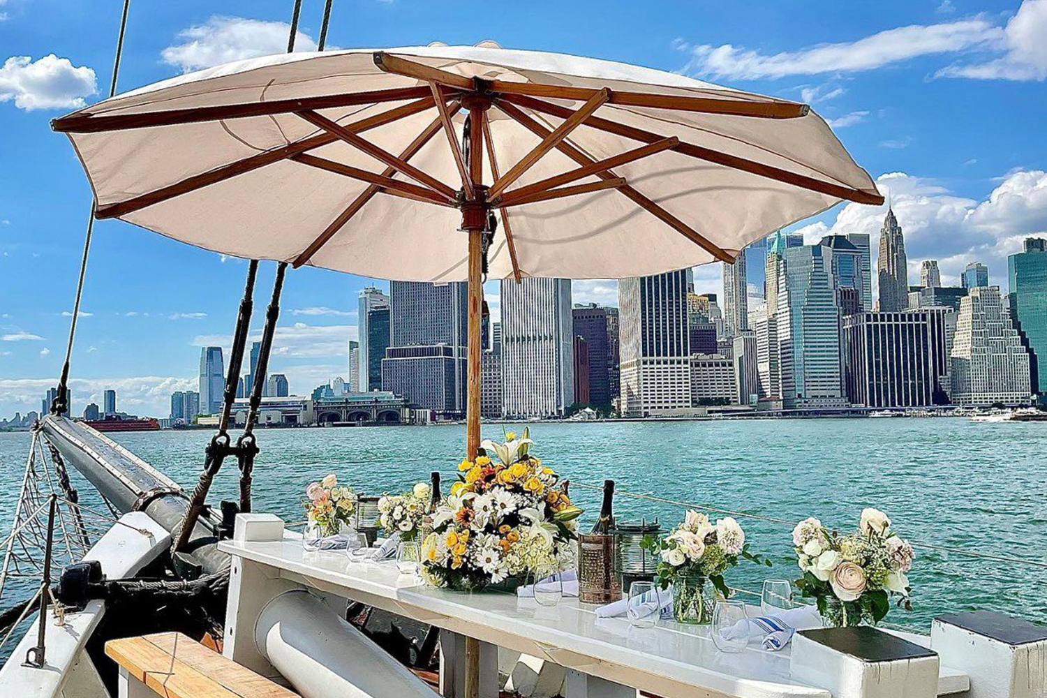 Pilot patio umbrella on ship by New York City