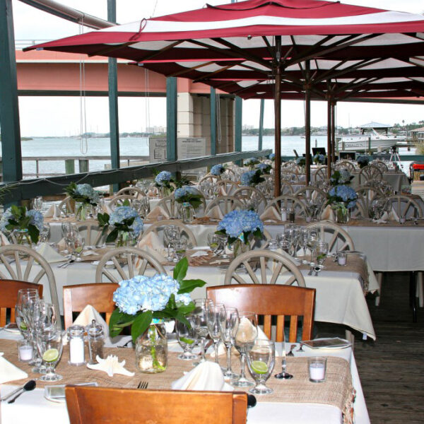 Large outdoor umbrellas at the Grille at Riverview
